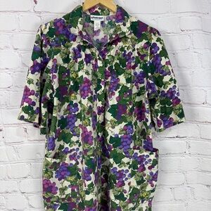 Women’s vintage house coat moo moo size large Floral Grape Print dress grandma